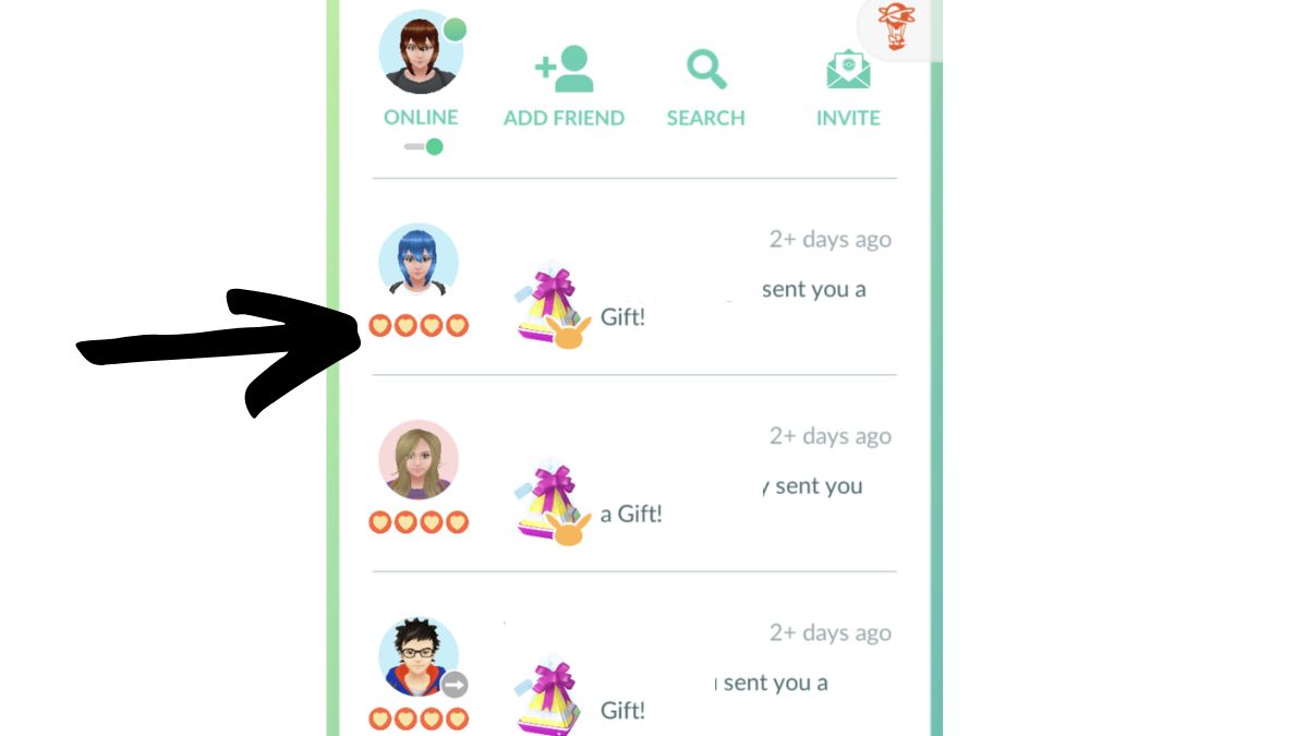 Capture d'écran montrant comment identifier les meilleurs amis dans Pokémon GO