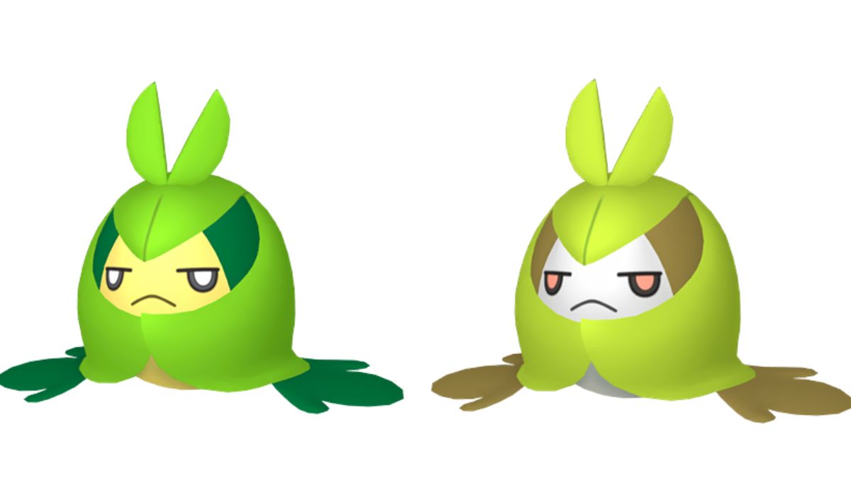 Comparaison côte à côte montrant Swadloon vs Shiny Swadloon