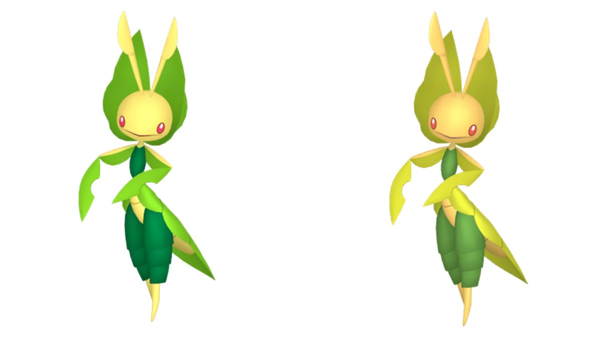 Comparaison côte à côte montrant Leavanny vs Shiny Leavanny