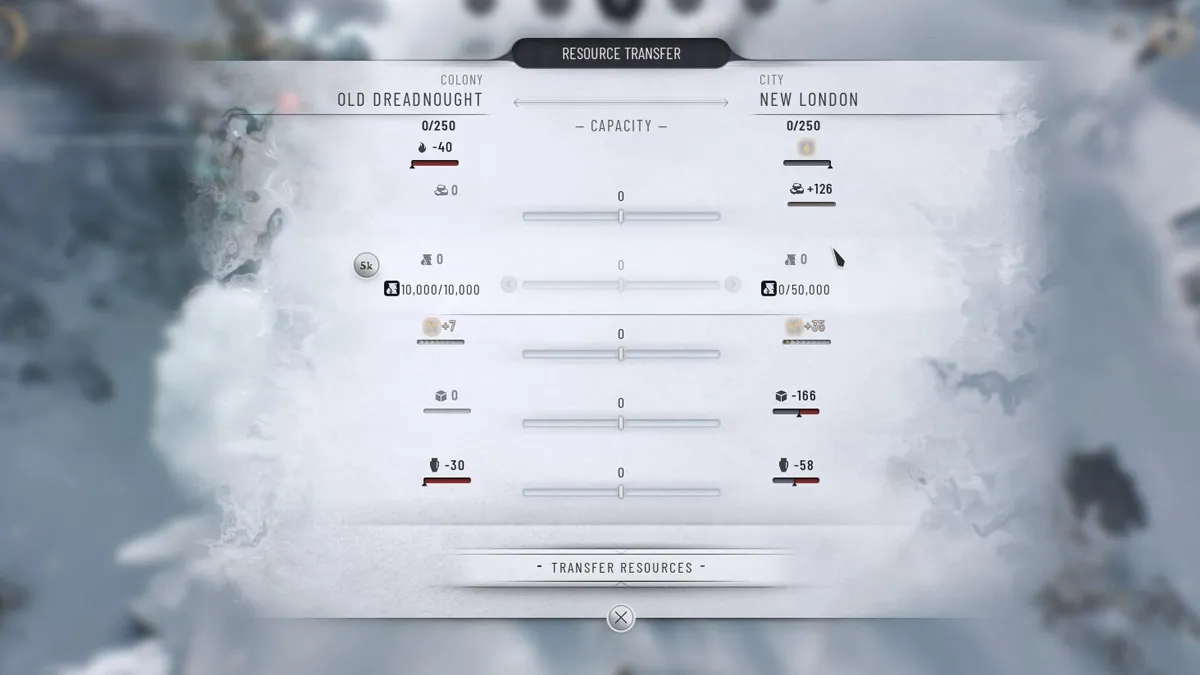 Ressources dans Frostpunk 2 dans le cadre d'un article sur la façon de transférer du pétrole.