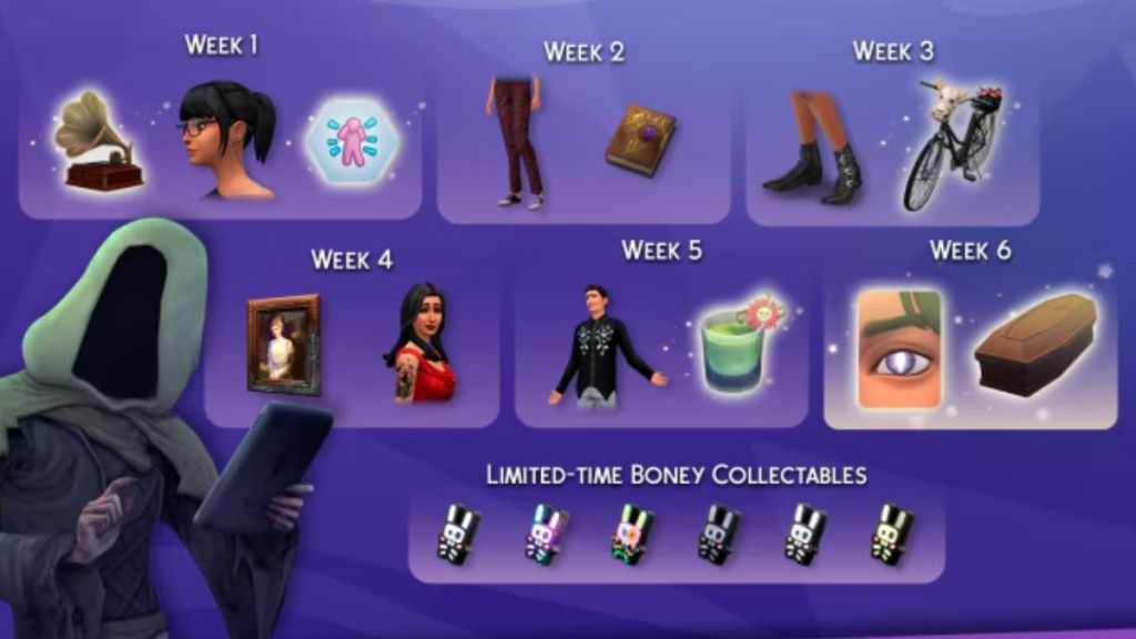 Image montrant les récompenses de l'événement Reaper's Rewards dans Les Sims 4