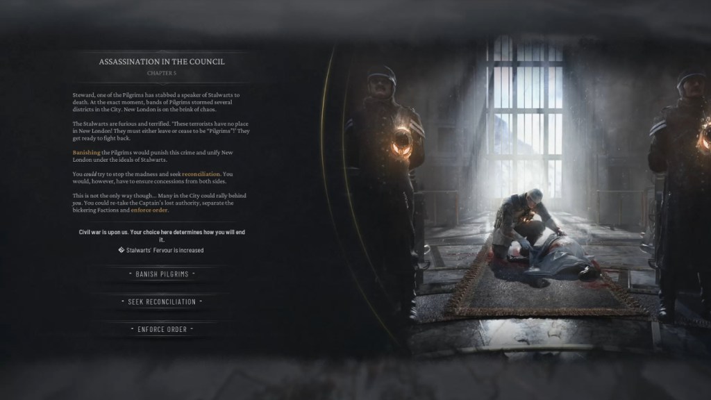 Le choix Bannir, Rechercher la réconciliation ou Appliquer l’ordre dans Frostpunk 2