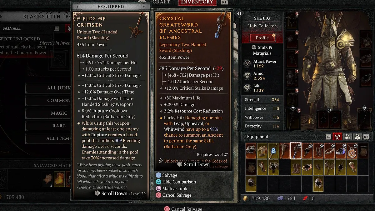 Extraction d'aspect chez le forgeron dans Diablo 4.