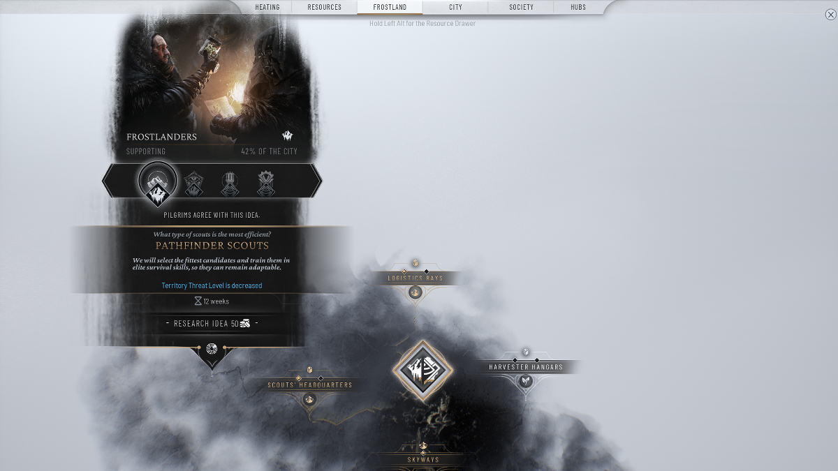 Réduction du niveau de danger dans Frostland dans Frostpunk 2.