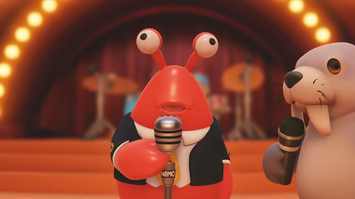 Un crabe avec un microphone dans Party Animals