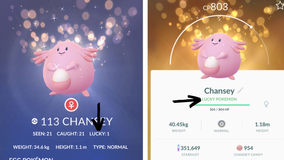 Captures d'écran montrant un Lucky Chansey dans Pokémon GO