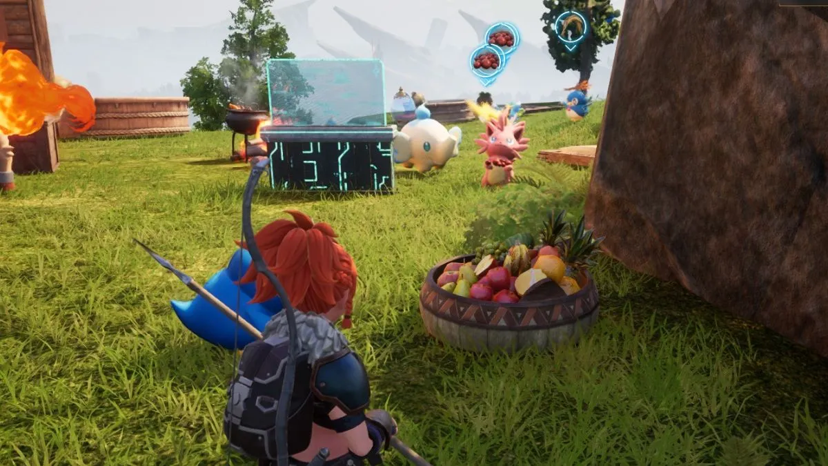 Copains apportant de la nourriture pour nourrir la boîte Palworld