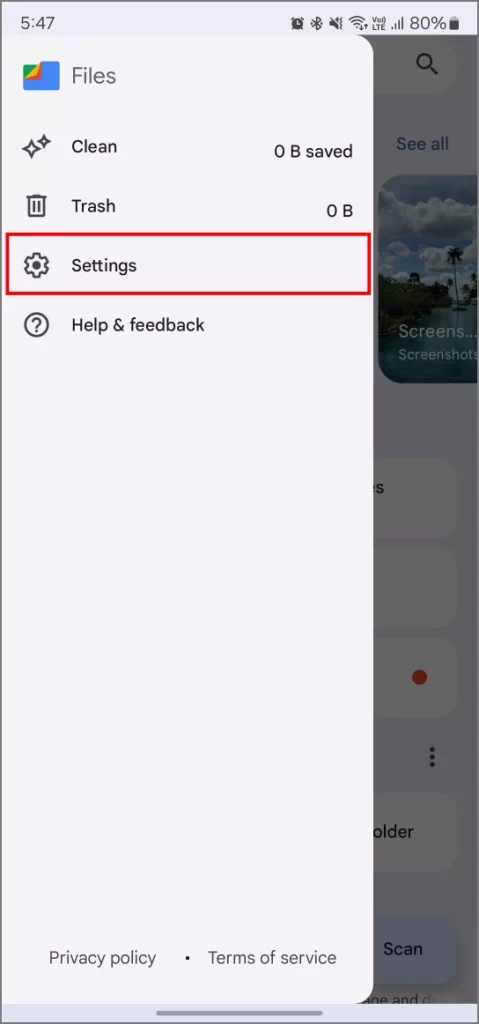 Activer Afficher les fichiers cachés dans l'application Files by Google
