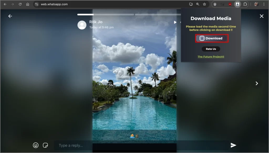 Téléchargez la vidéo photo d'état WhatsApp sur PC à l'aide de l'extension Chrome