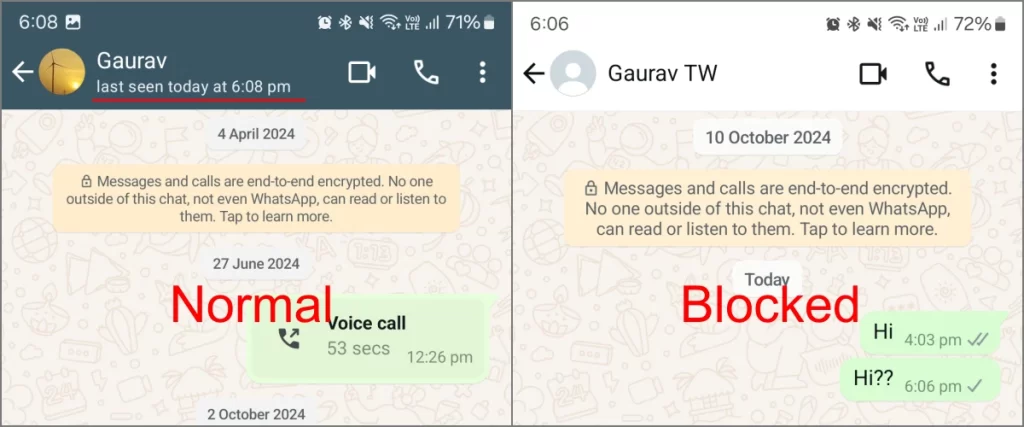 Dernière vue non visible pour l'utilisateur qui vous a bloqué sur WhatsApp