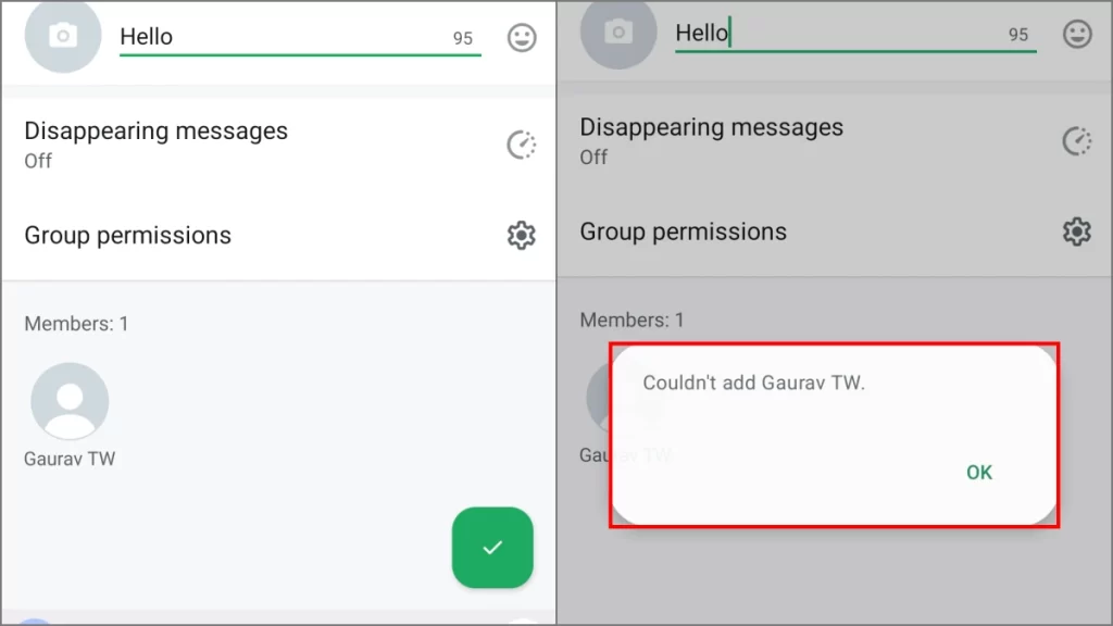 Impossible d'ajouter un utilisateur bloqué au groupe WhatsApp