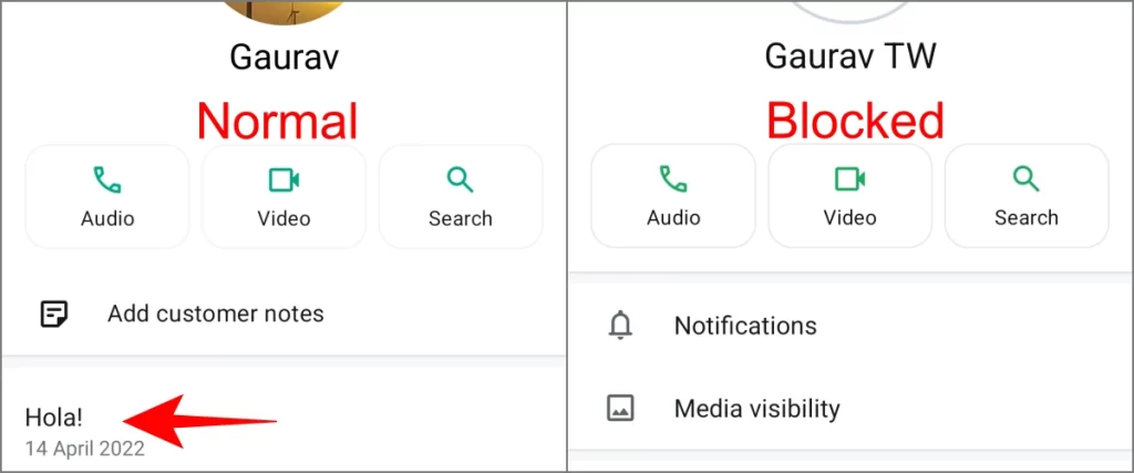 La section À propos de WhatsApp du contact disparaît lorsque vous êtes bloqué par lui