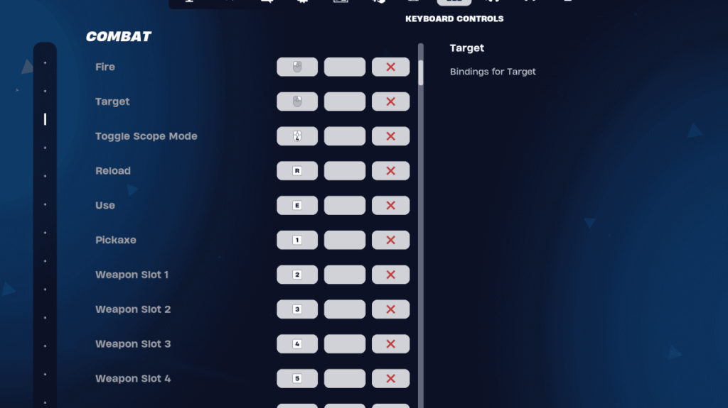 Raccourcis clavier Fortnite Best Combat, capture d'écran du jeu