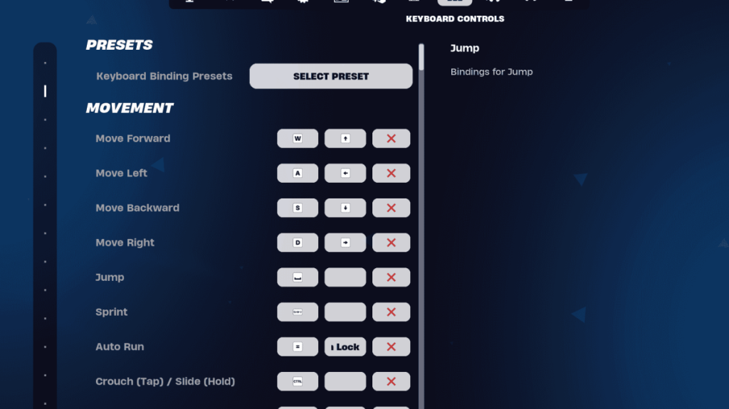Meilleurs raccourcis clavier de mouvement Fortnite