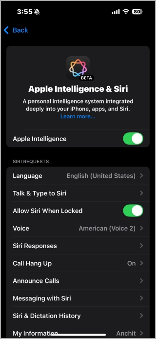 Intelligence Apple sur iOS 18.3