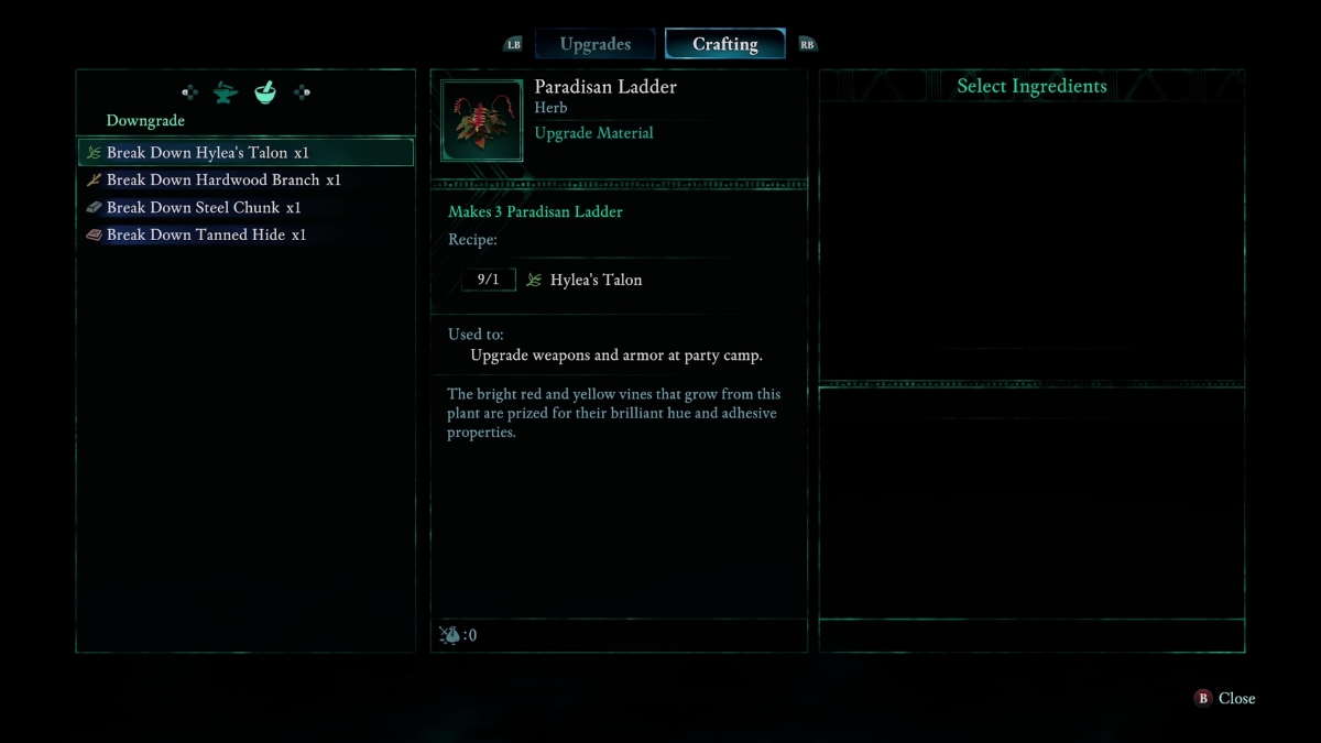 Gameplay avoué d'obtenir l'échelle de paradisan en rétrograçant le talon de Hylea