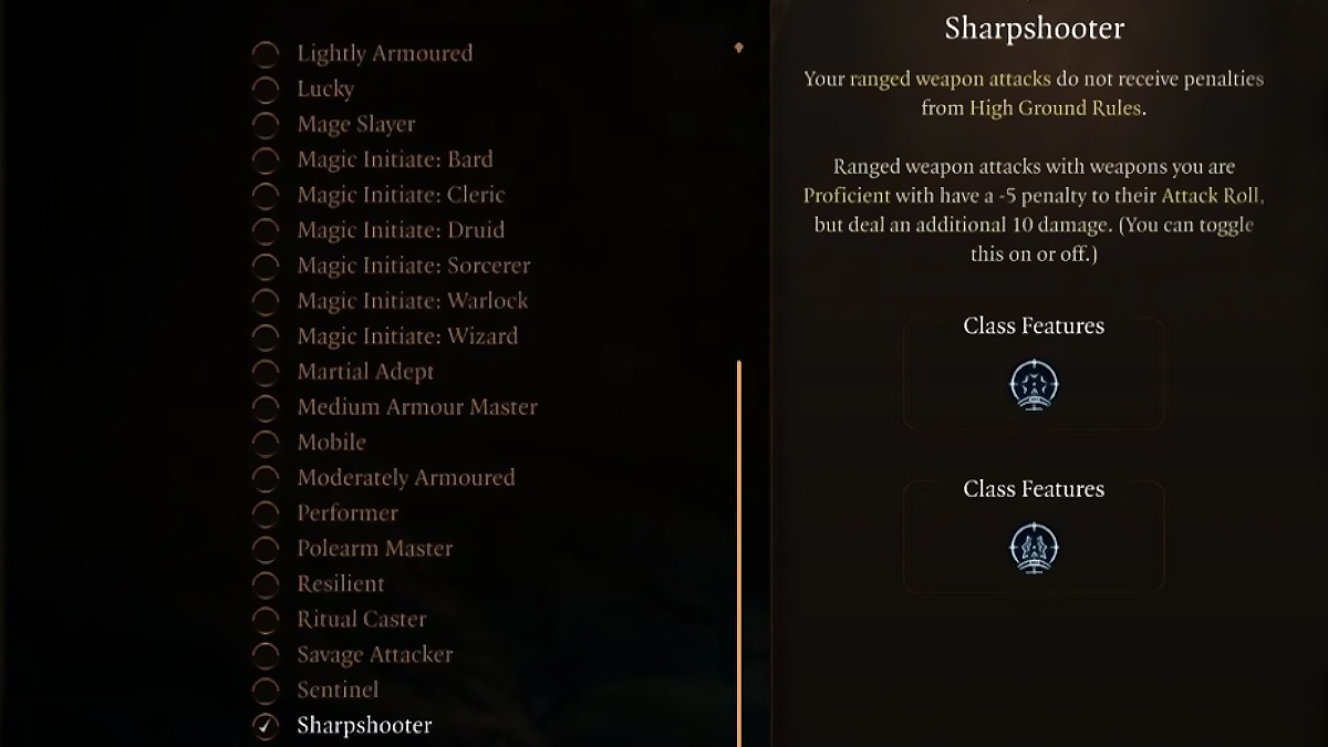 Sharphooter Feat dans Baldur's Gate 3
