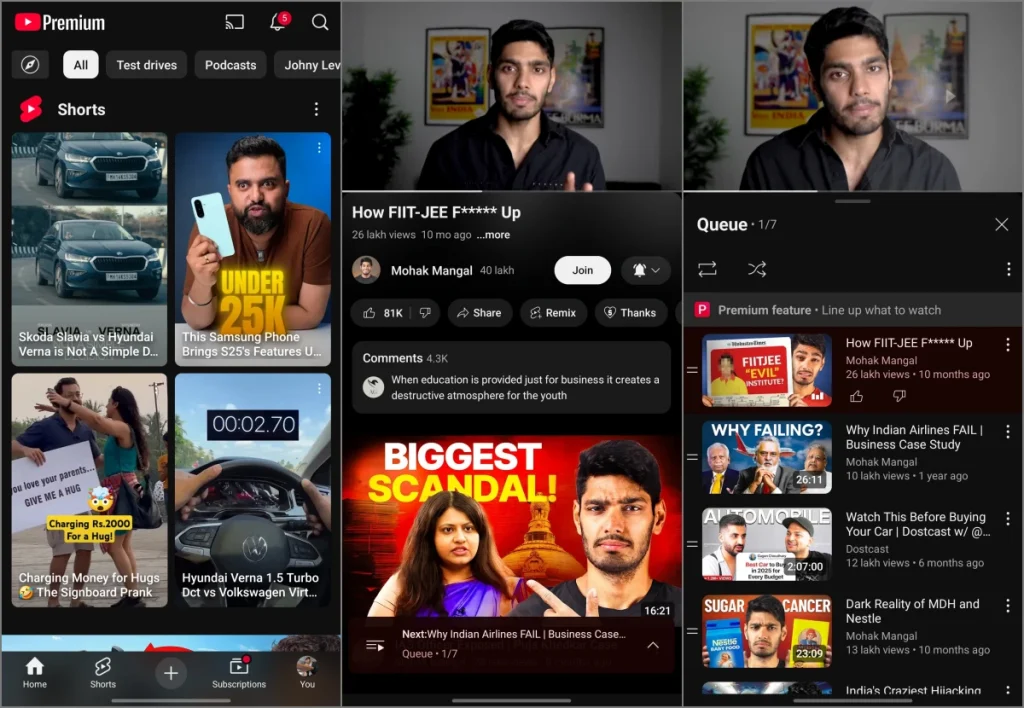 Vidéos recommandées expérimentales dans la file d'attente sur YouTube Premium
