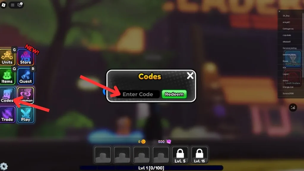 Échangez les codes de siège anime (1)