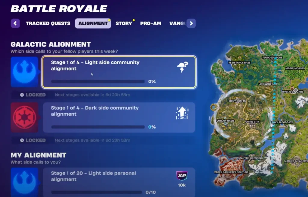 Alignement communautaire dans la bataille galactique de Fortnite