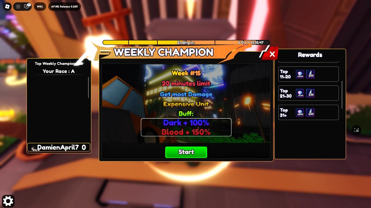 Aperçu du menu RERRoll Traits dans Anime Fantasy: Re Roblox Experience.