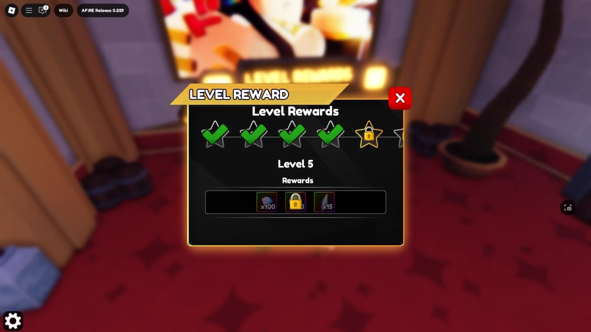 Aperçu des récompenses de jalon niveau dans l'anime fantasme: re Roblox Experience.