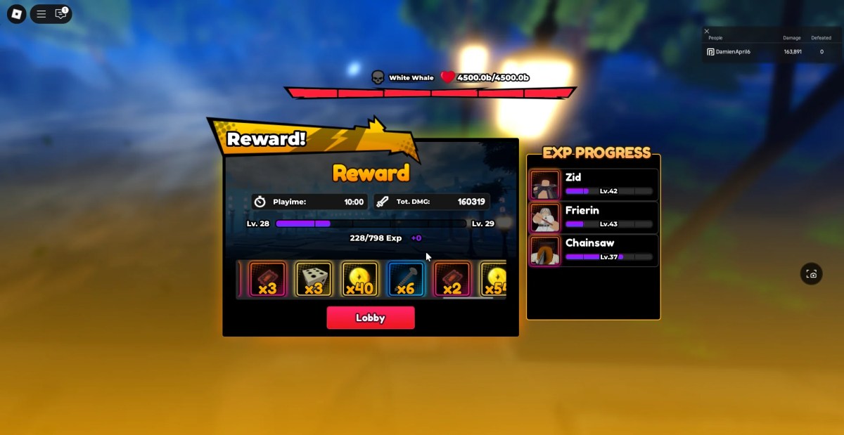 Aperçu du menu Raid Rewards dans l'expérience Anime Saga Roblox.