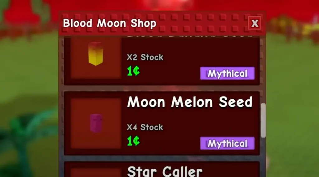 Liste d'articles de la boutique de la lune de sang