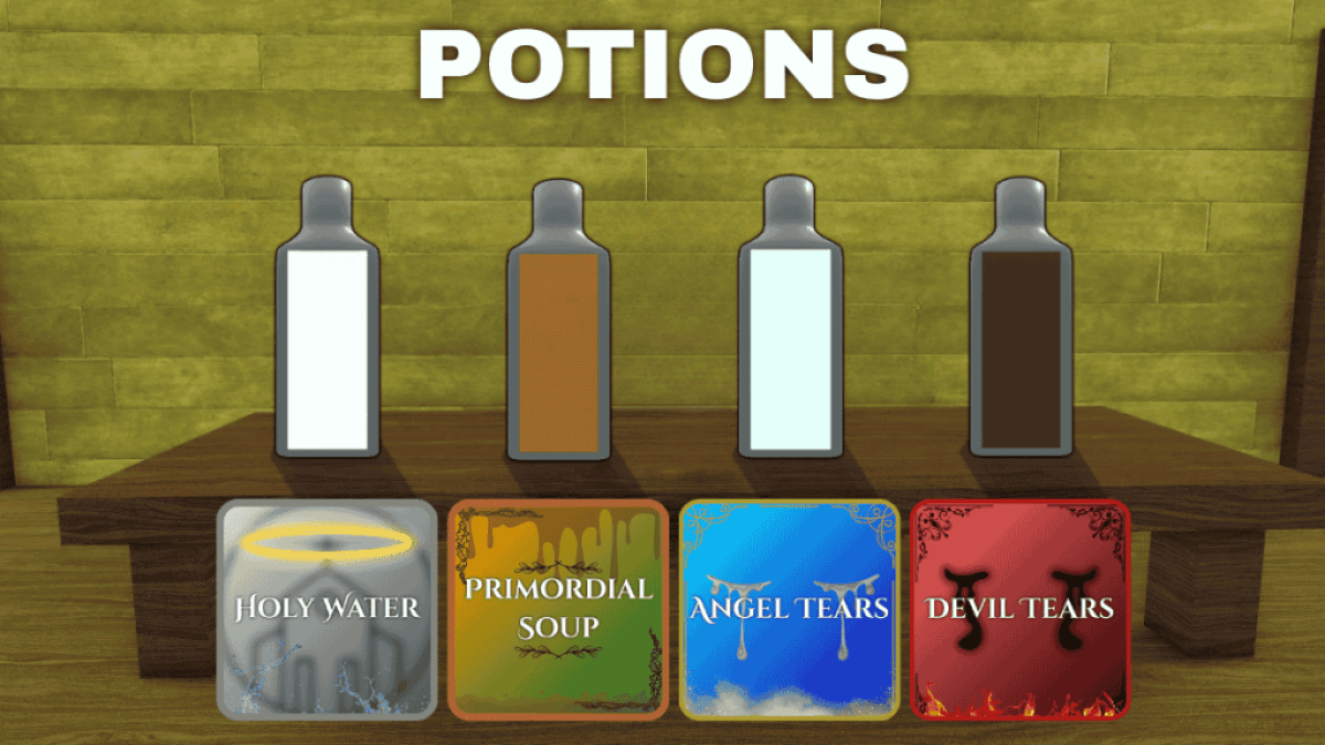 Potion ange, potion de diable, eau bénite et potions de soupe primordiale de l'expérience Roblox de Dead Rails