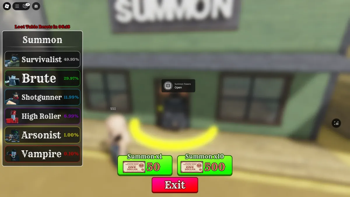 Comment invoquer de nouvelles tours au bâtiment Summon in Dead Defense Roblox Experience.