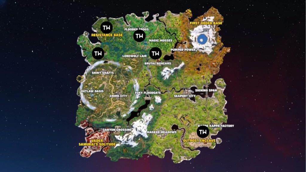 X-Wing Locations in Fortnite Chapter 6 Season 3 Galactic Battle