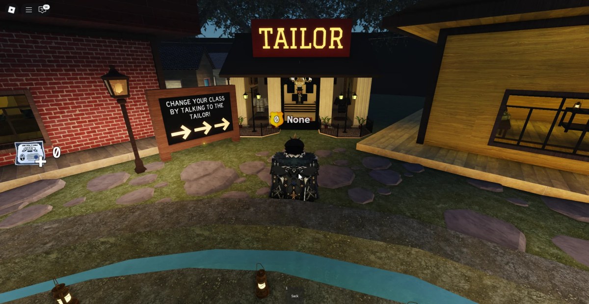 Emplacement du Tailor NPC qui permet de changer les classes dans l'expérience des Skinwalkers Roblox.